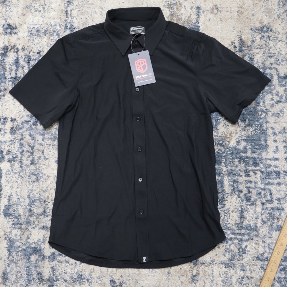 NWT Born Primitive Network Shirt Men M Black Short Sleeve Tailored Fit Brand New